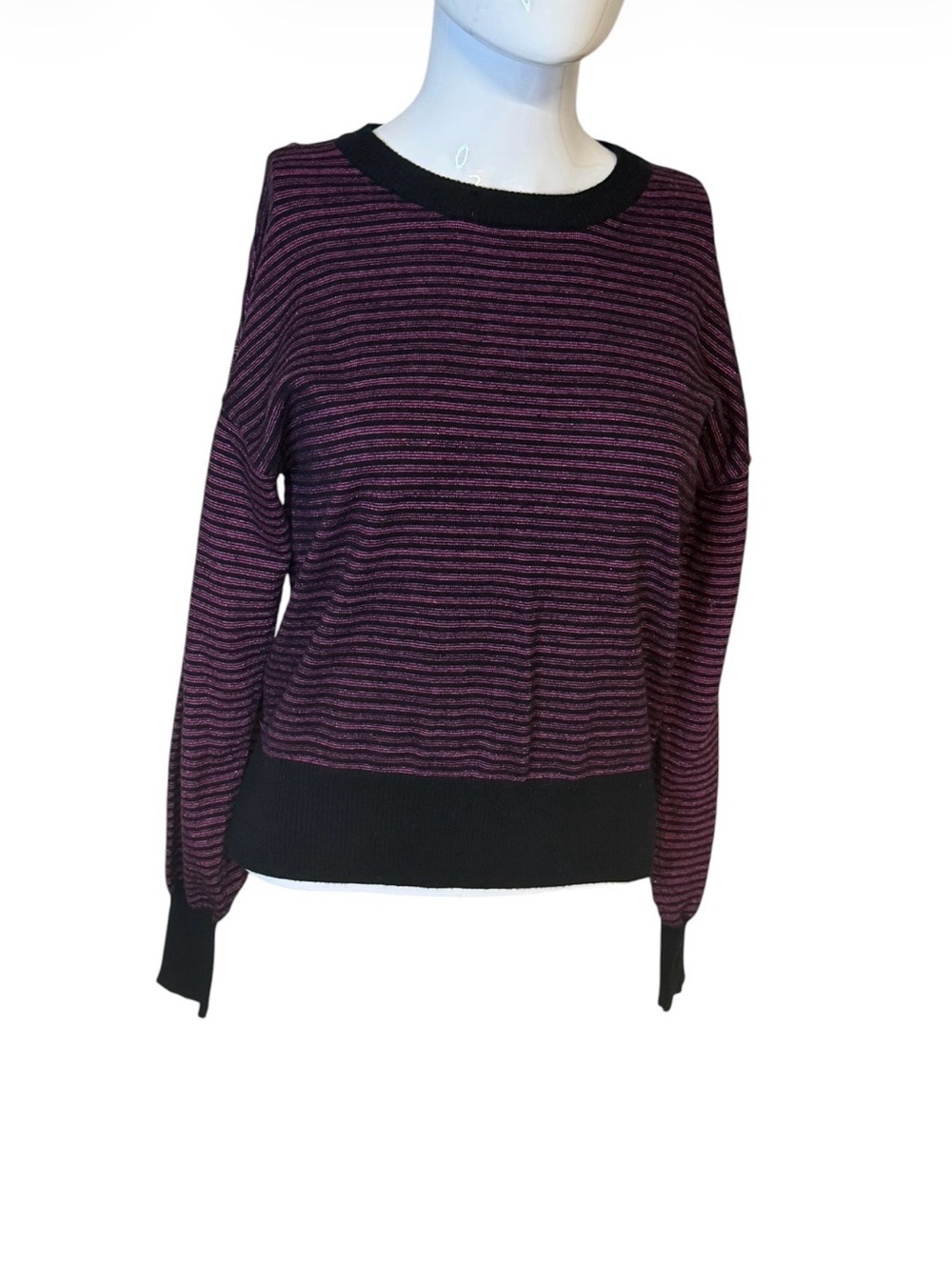 Nine West Purple and Black Striped Crewneck Sweater